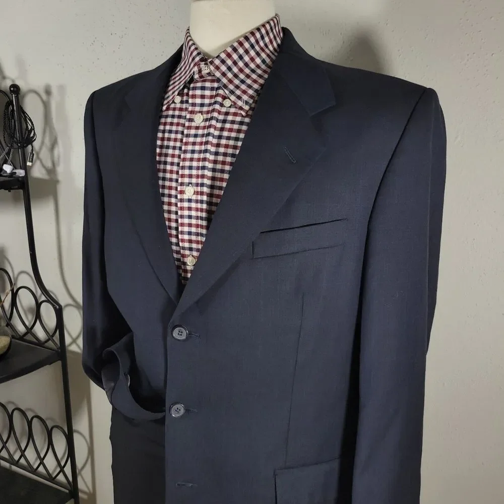 Vitale Barberis Men's Sport Coat‎ Blazer Three Button Navy Blue Wool 100s Sz 44R